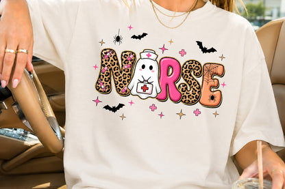 Spooky Nurse Halloween PNG Leopard Ghost Nurse Sublimation Design