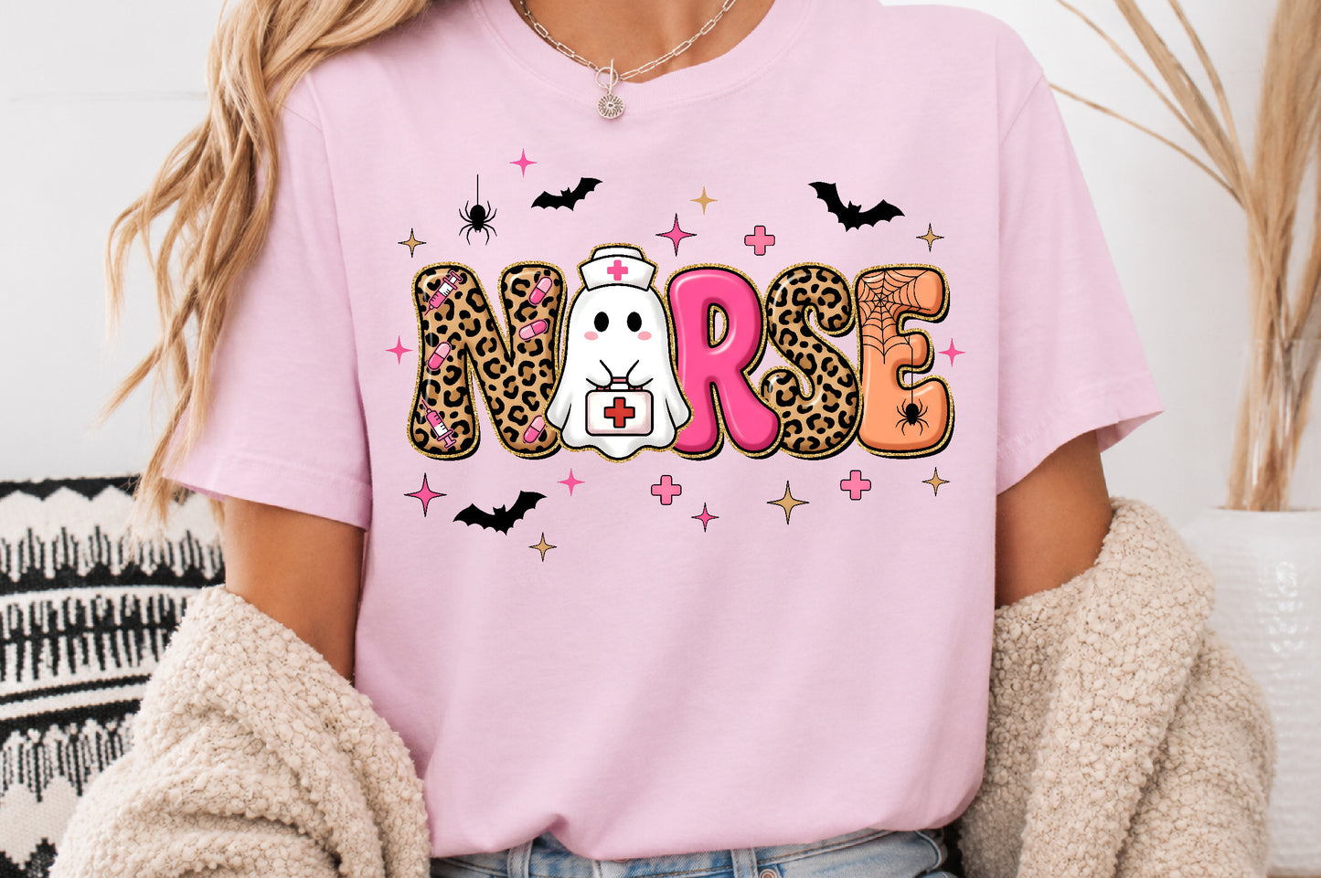 Spooky Nurse Halloween PNG Leopard Ghost Nurse Sublimation Design
