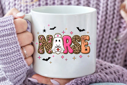 Spooky Nurse Halloween PNG Leopard Ghost Nurse Sublimation Design