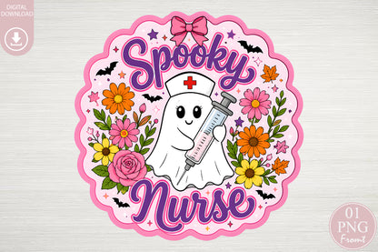 Spooky Nurse PNG Cute Ghost Nurse Halloween Sublimation Design