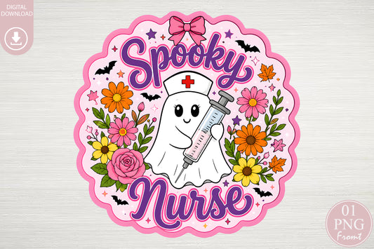 Spooky Nurse PNG Cute Ghost Nurse Halloween Sublimation Design