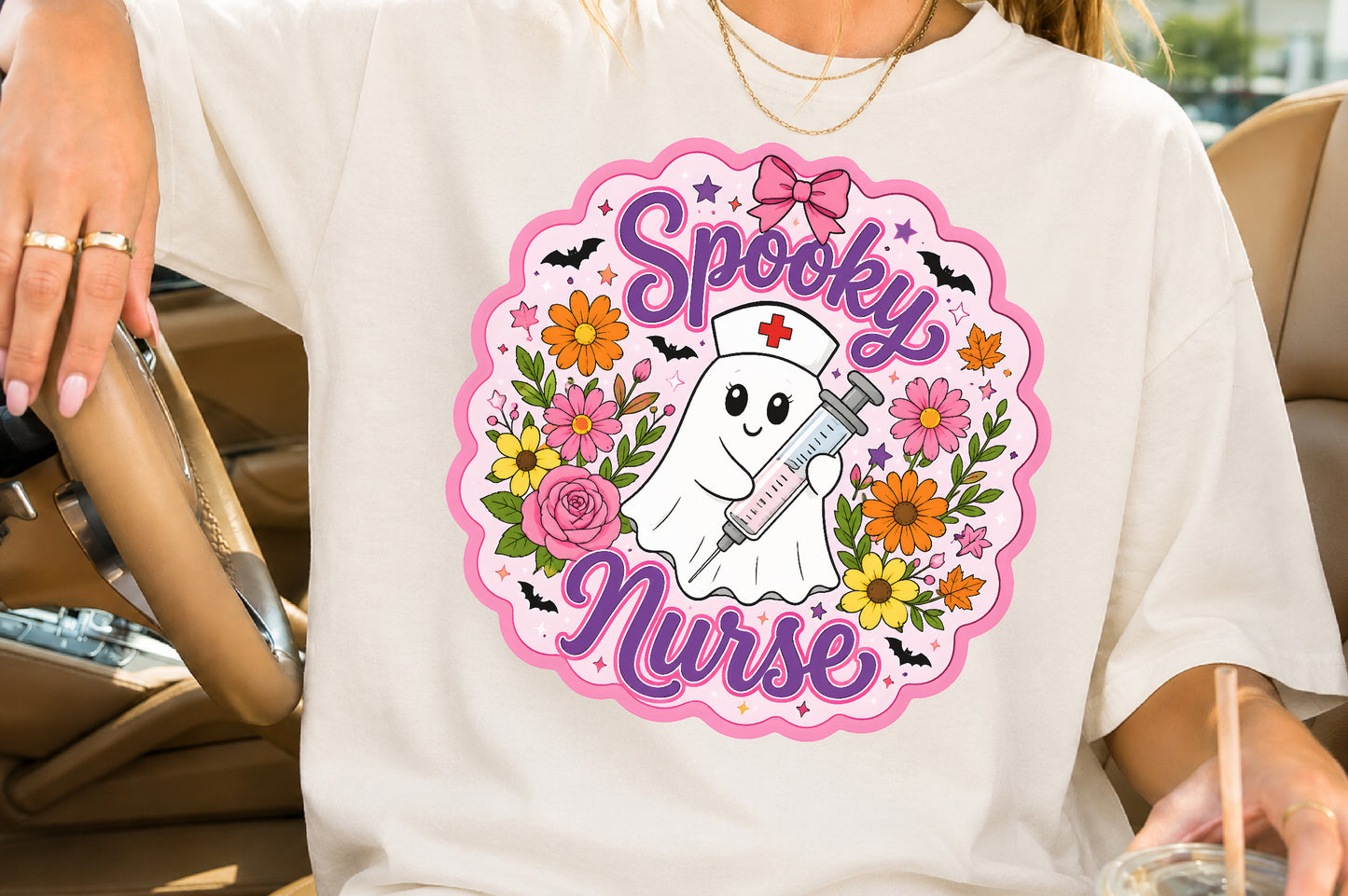 Spooky Nurse PNG Cute Ghost Nurse Halloween Sublimation Design