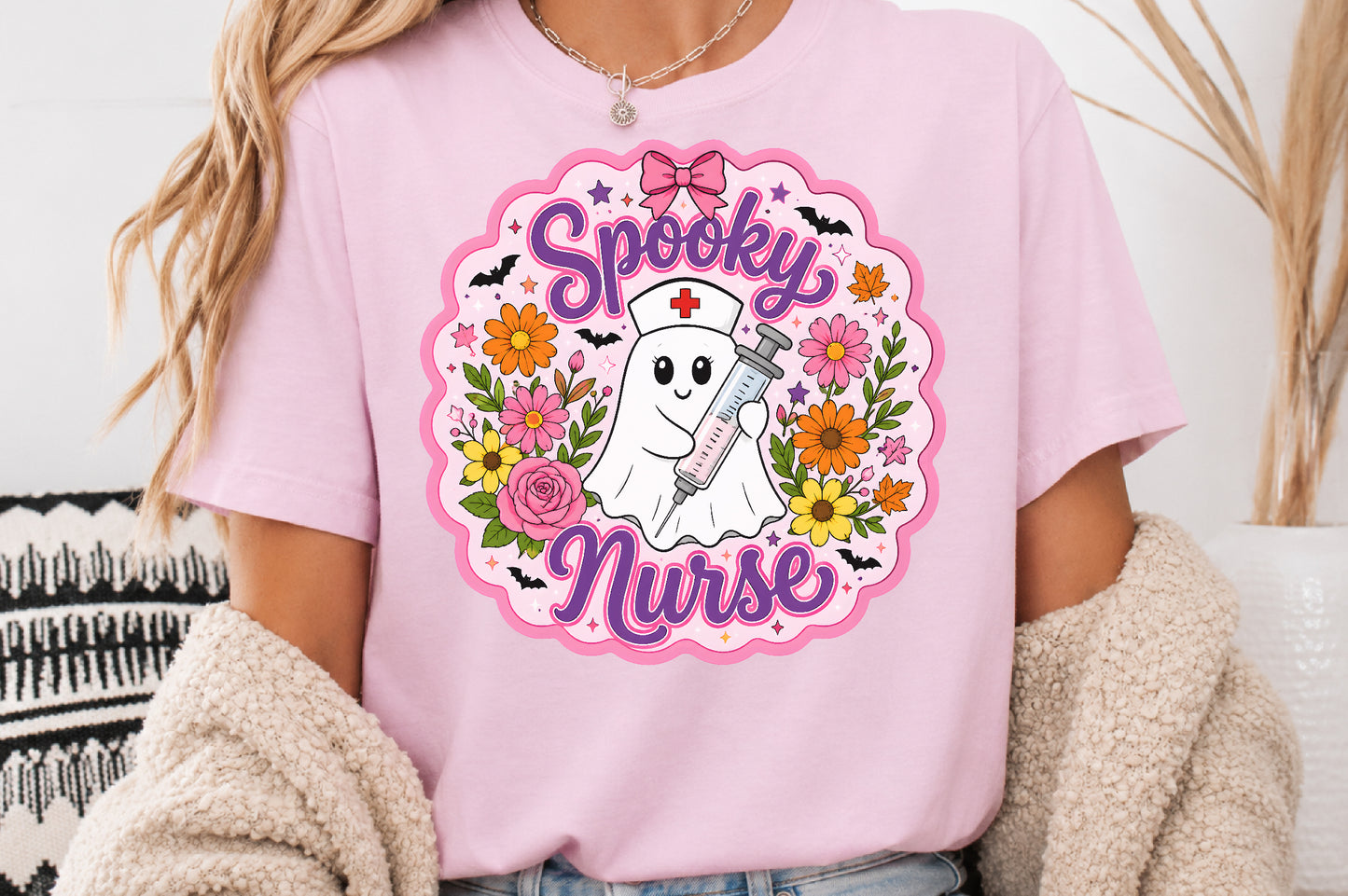 Spooky Nurse PNG Cute Ghost Nurse Halloween Sublimation Design