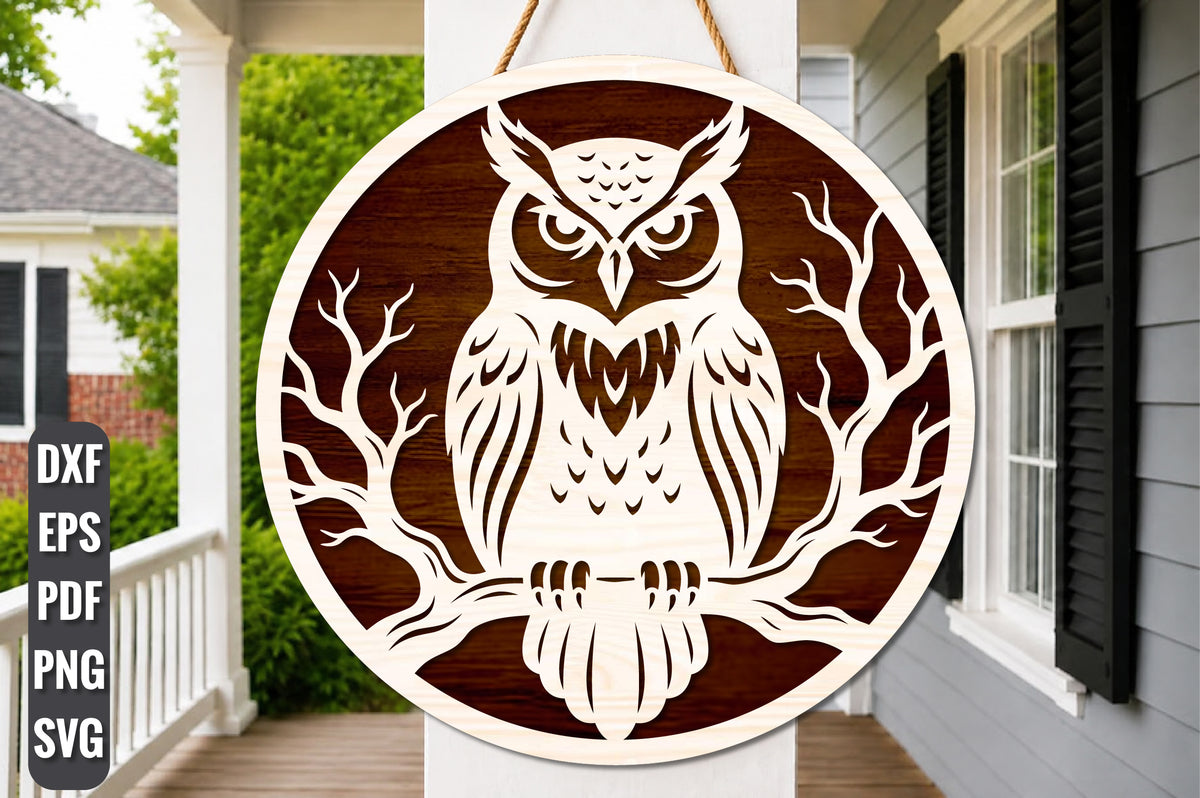 Spooky Owl Round Sign SVG