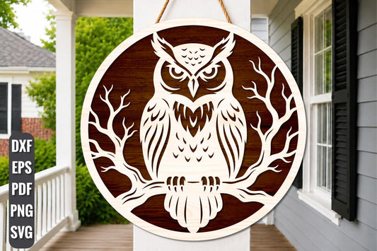 Spooky Owl Round Sign SVG