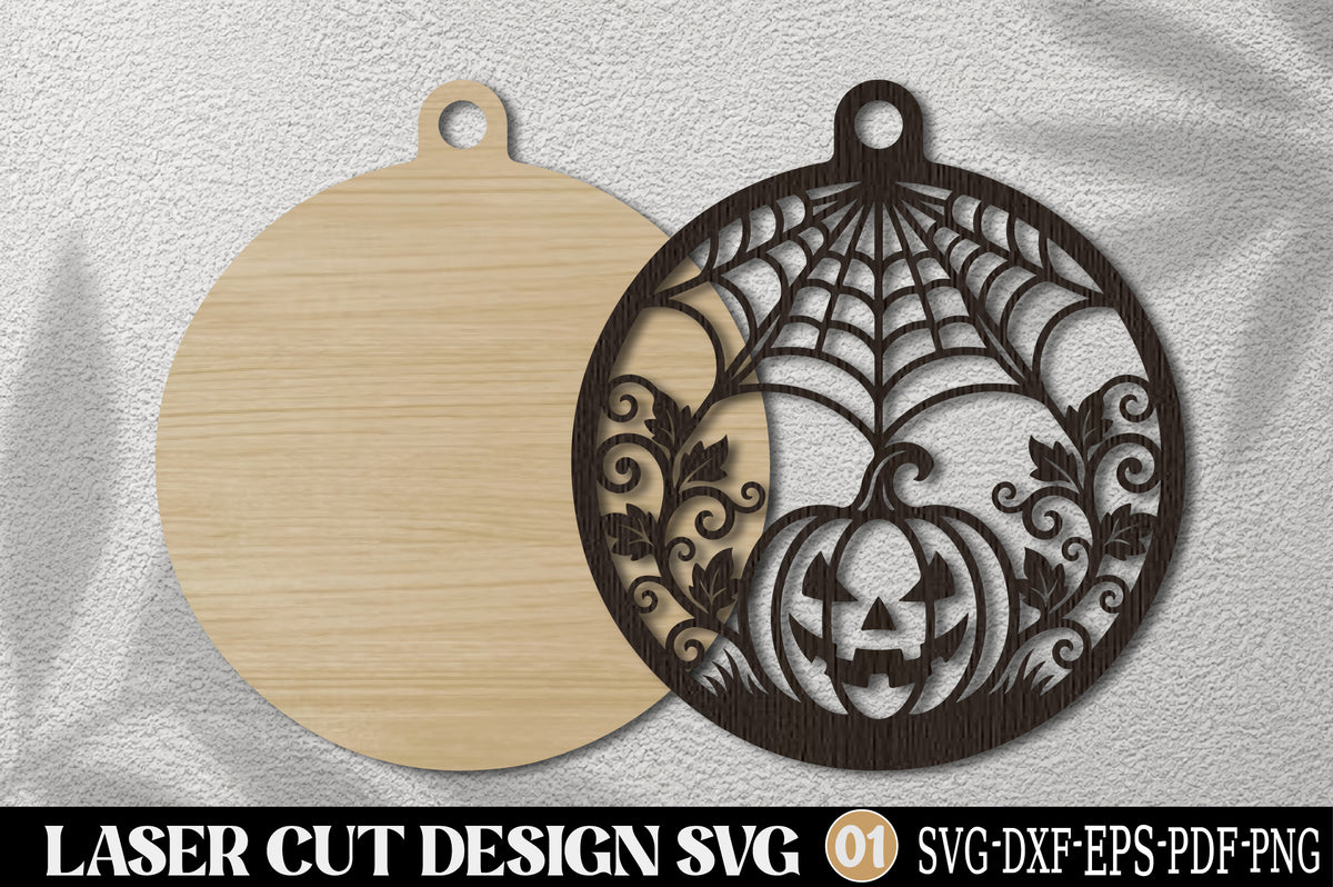 Spooky Pumpkin Round Laser Cut SVG | Halloween Pumpkin Spider Web SVG