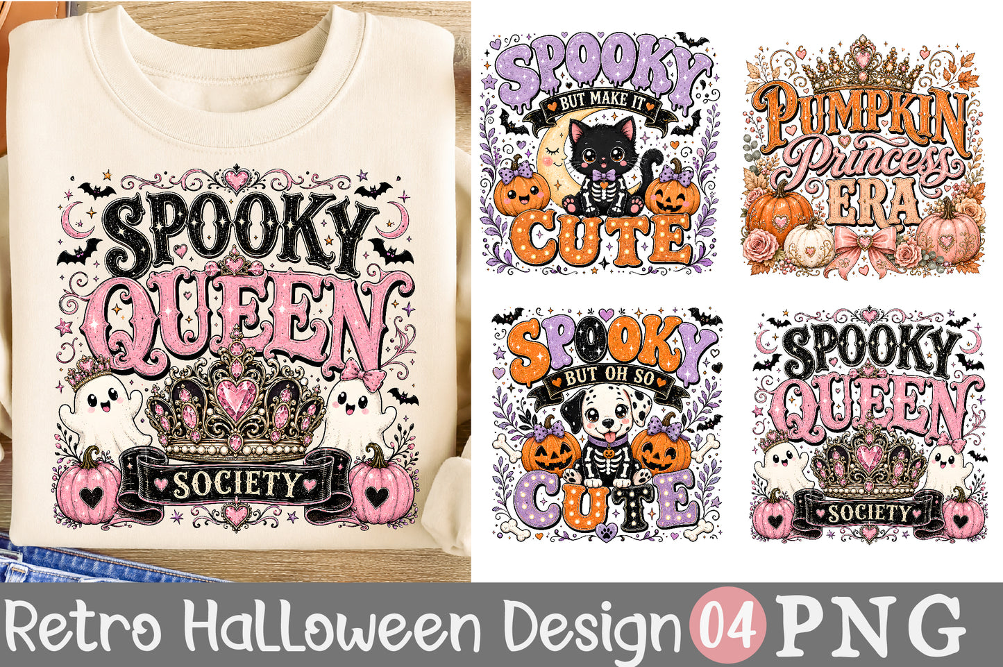 Spooky Queen PNG Bundle Cute Retro Halloween Sublimation Designs