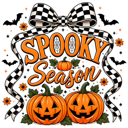 Spooky Season Checkered Bow Halloween PNG