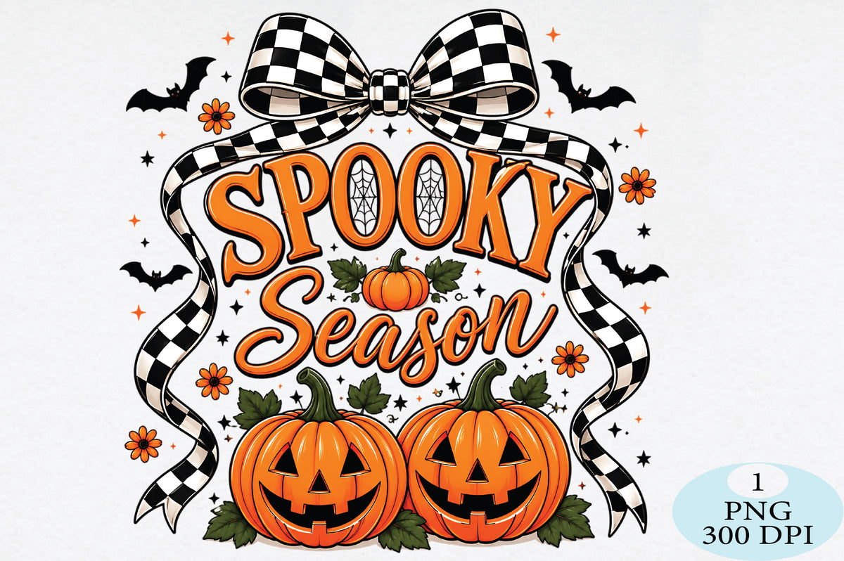 Spooky Season Checkered Bow Halloween PNG
