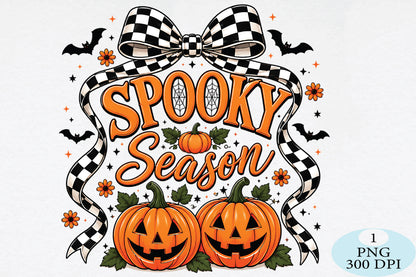 Spooky Season Checkered Bow Halloween PNG