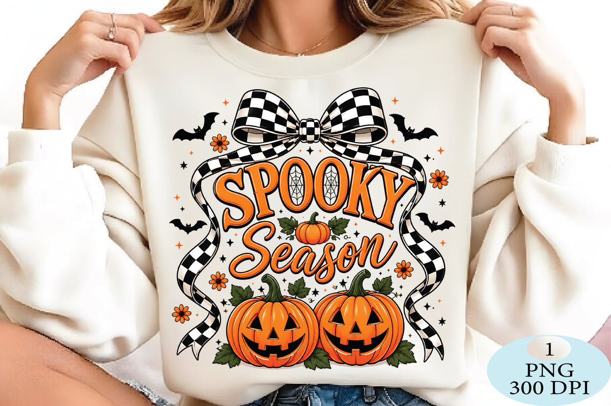 Spooky Season Checkered Bow Halloween PNG