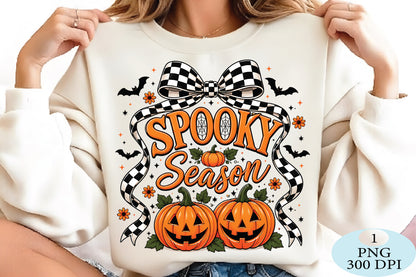 Spooky Season Checkered Bow Halloween PNG