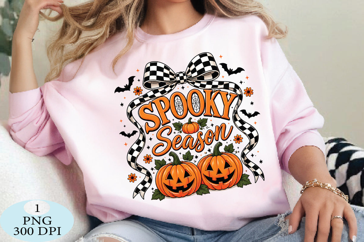 Spooky Season Checkered Bow Halloween PNG