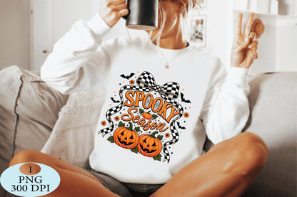 Spooky Season Checkered Bow Halloween PNG