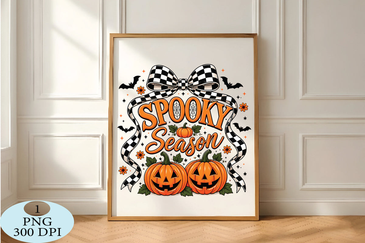 Spooky Season Checkered Bow Halloween PNG