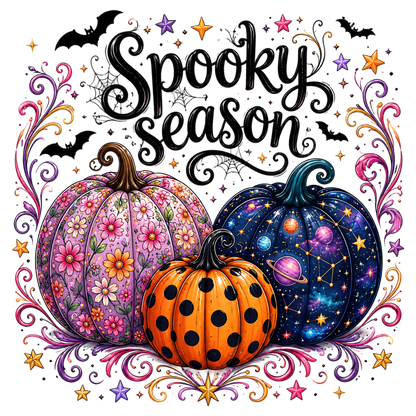 Spooky Season Floral & Galaxy Pumpkins PNG
