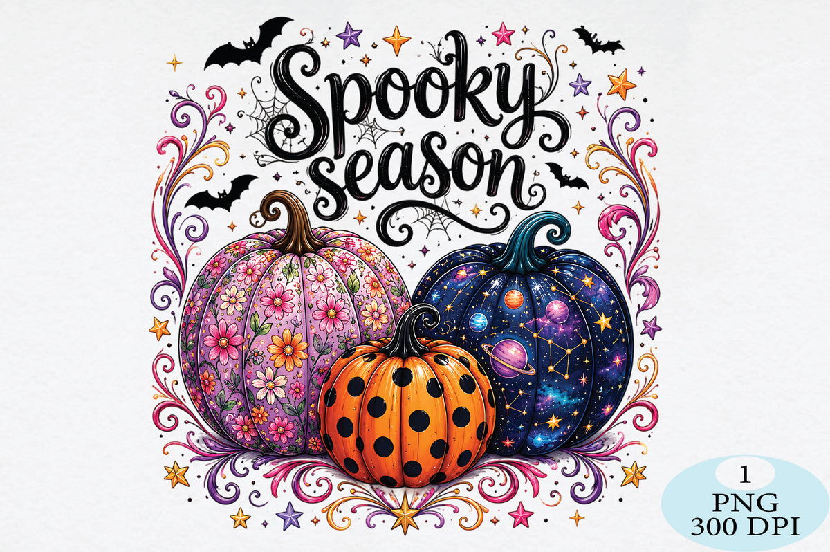 Spooky Season Floral & Galaxy Pumpkins PNG