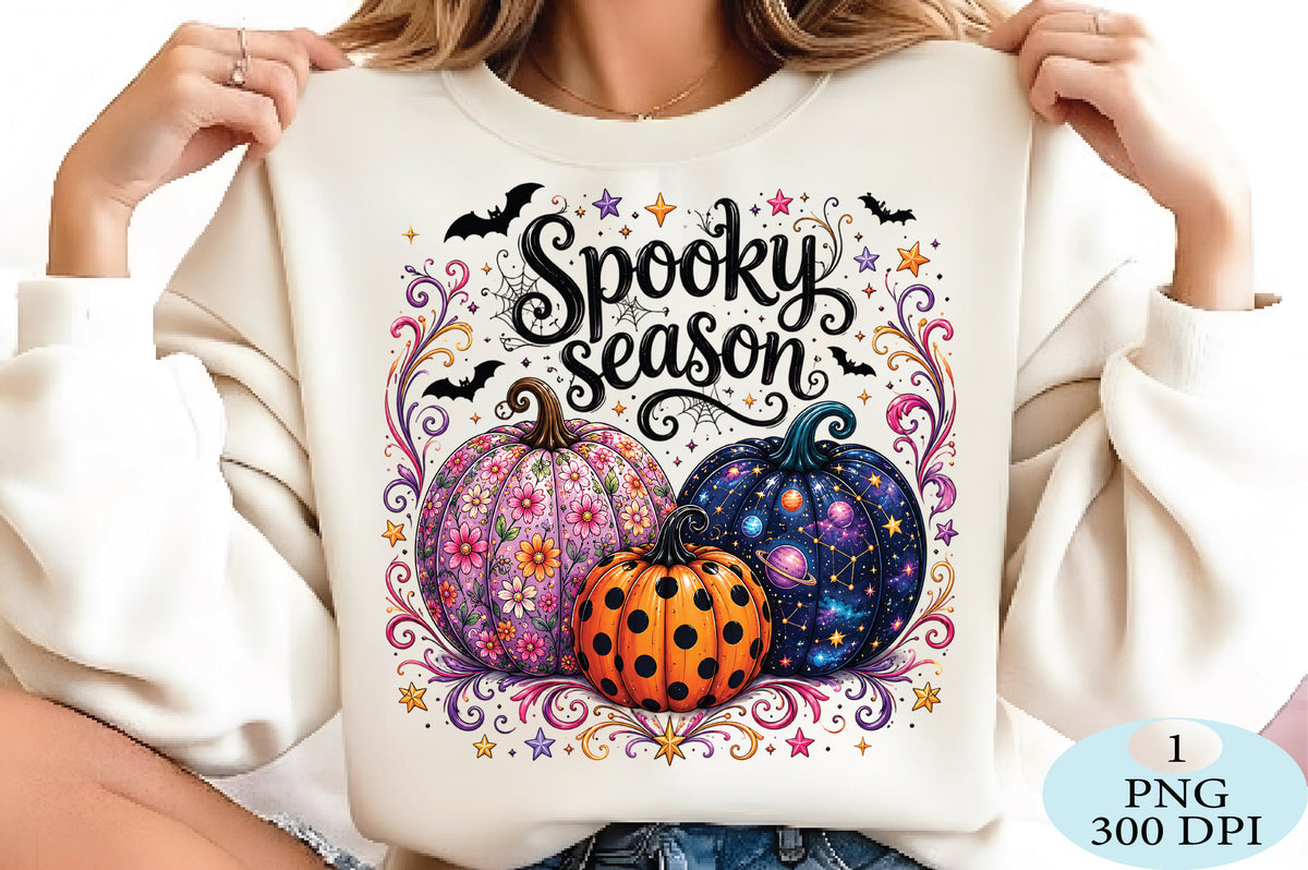 Spooky Season Floral & Galaxy Pumpkins PNG