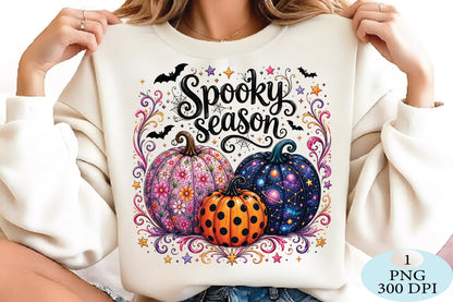 Spooky Season Floral & Galaxy Pumpkins PNG