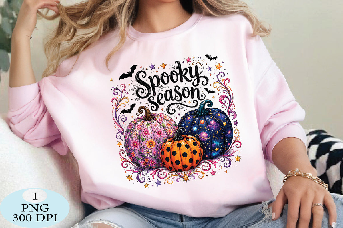 Spooky Season Floral & Galaxy Pumpkins PNG