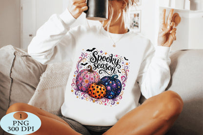Spooky Season Floral & Galaxy Pumpkins PNG