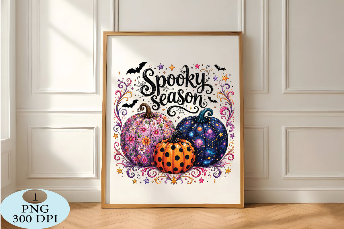 Spooky Season Floral & Galaxy Pumpkins PNG