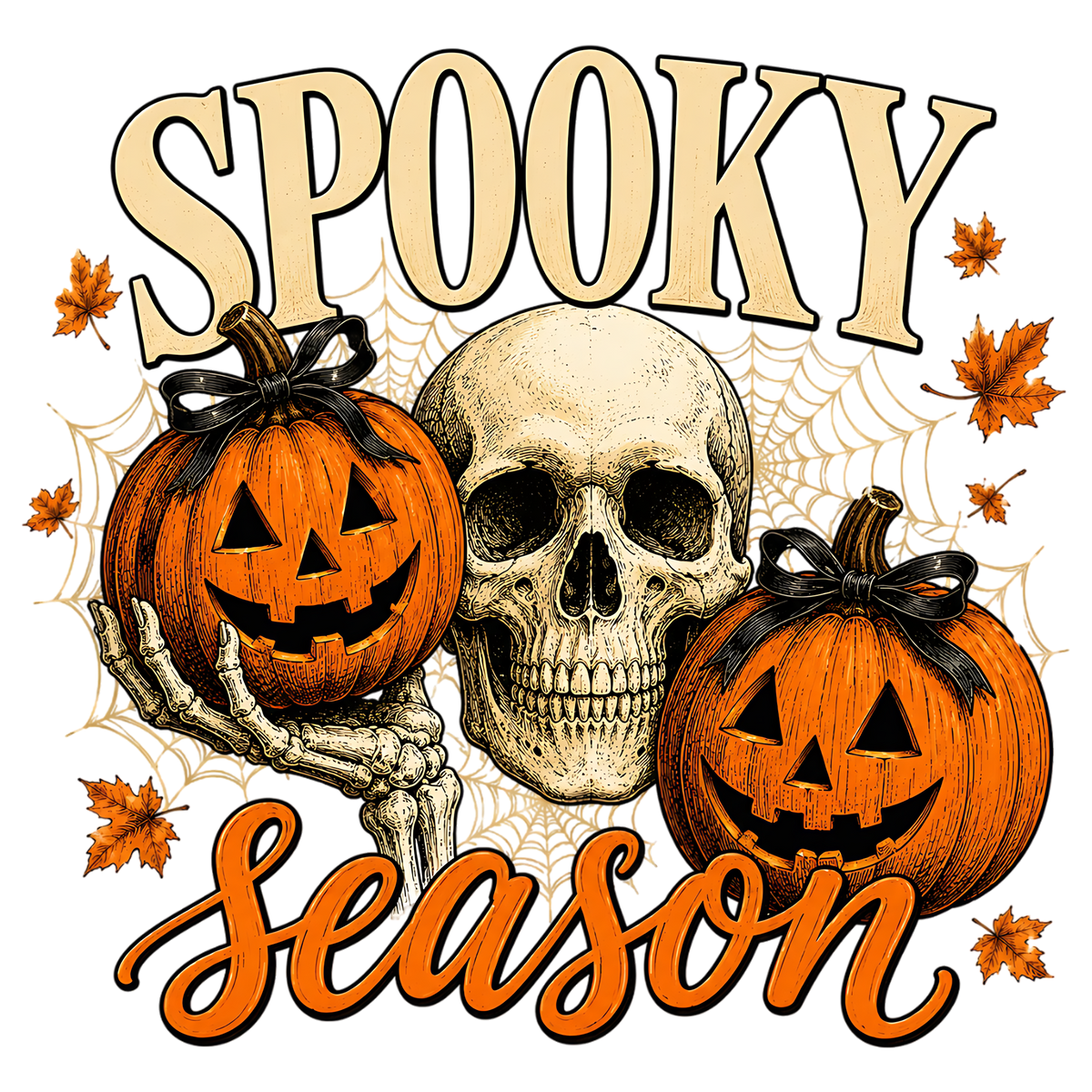 Spooky Season Skull & Pumpkins Halloween PNG