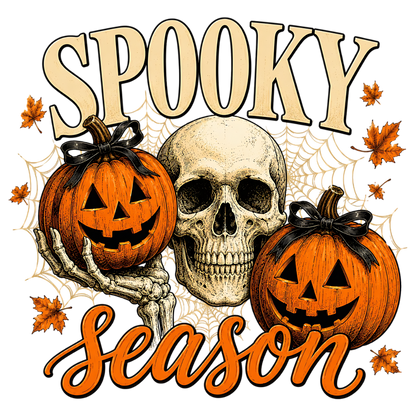 Spooky Season Skull & Pumpkins Halloween PNG
