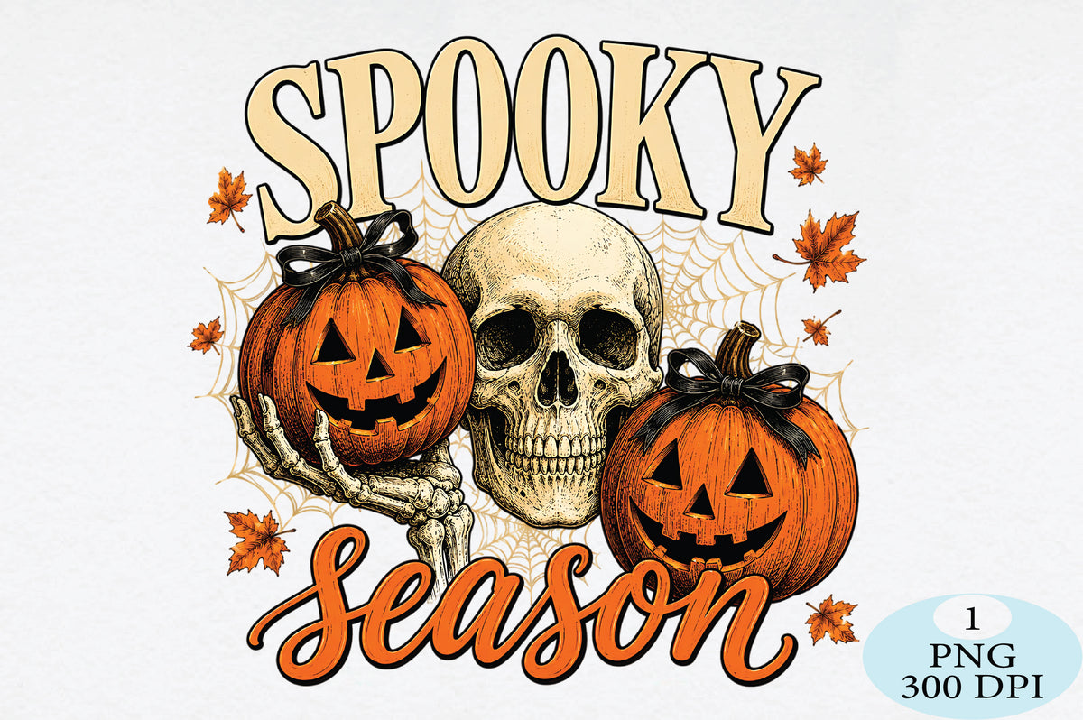 Spooky Season Skull & Pumpkins Halloween PNG