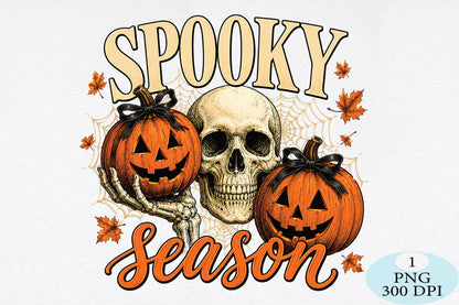 Spooky Season Skull & Pumpkins Halloween PNG