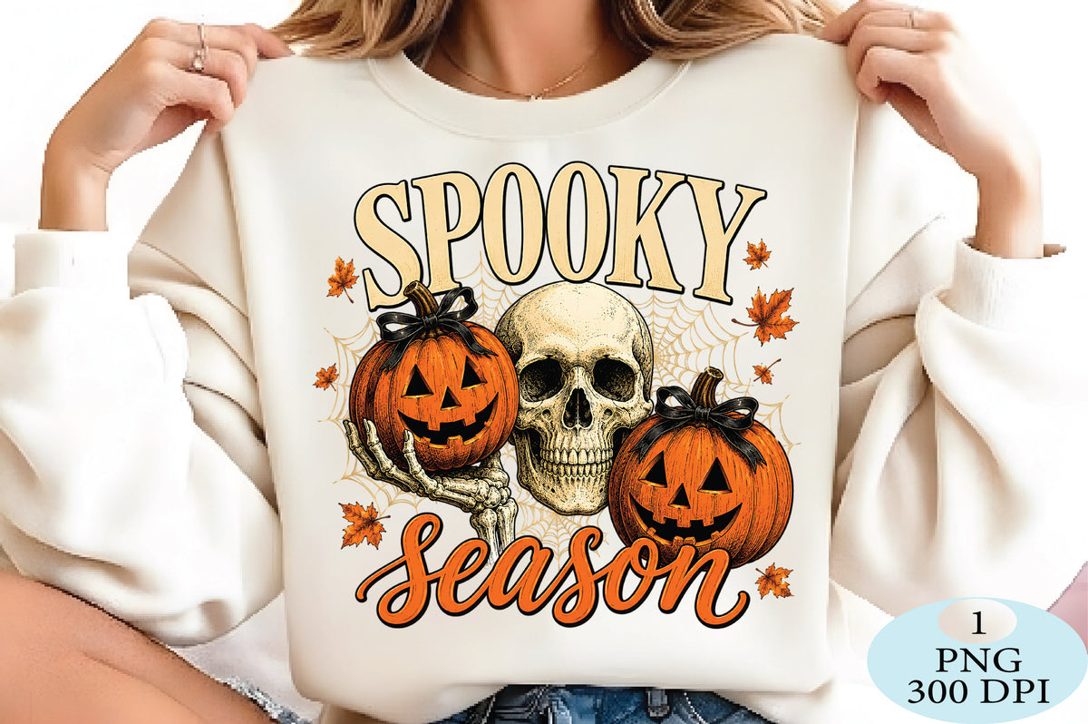 Spooky Season Skull & Pumpkins Halloween PNG