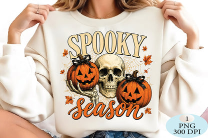 Spooky Season Skull & Pumpkins Halloween PNG