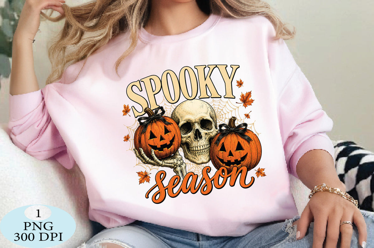 Spooky Season Skull & Pumpkins Halloween PNG