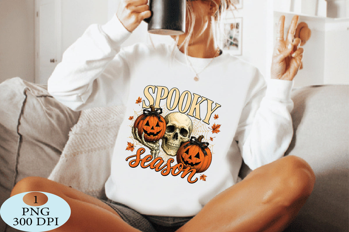 Spooky Season Skull & Pumpkins Halloween PNG