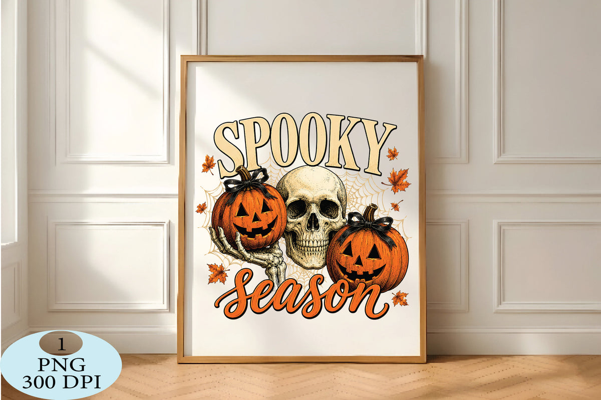 Spooky Season Skull & Pumpkins Halloween PNG