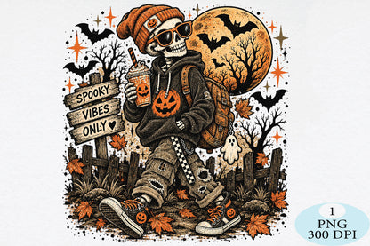 Spooky Skeleton Halloween Vibes PNG
