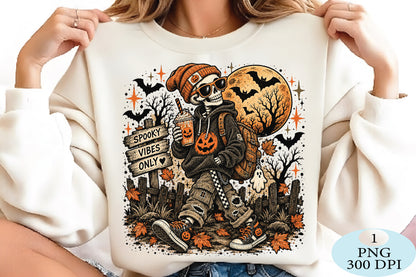 Spooky Skeleton Halloween Vibes PNG