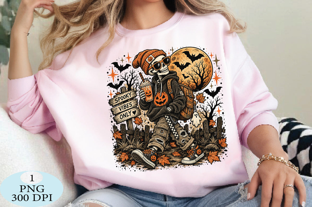 Spooky Skeleton Halloween Vibes PNG