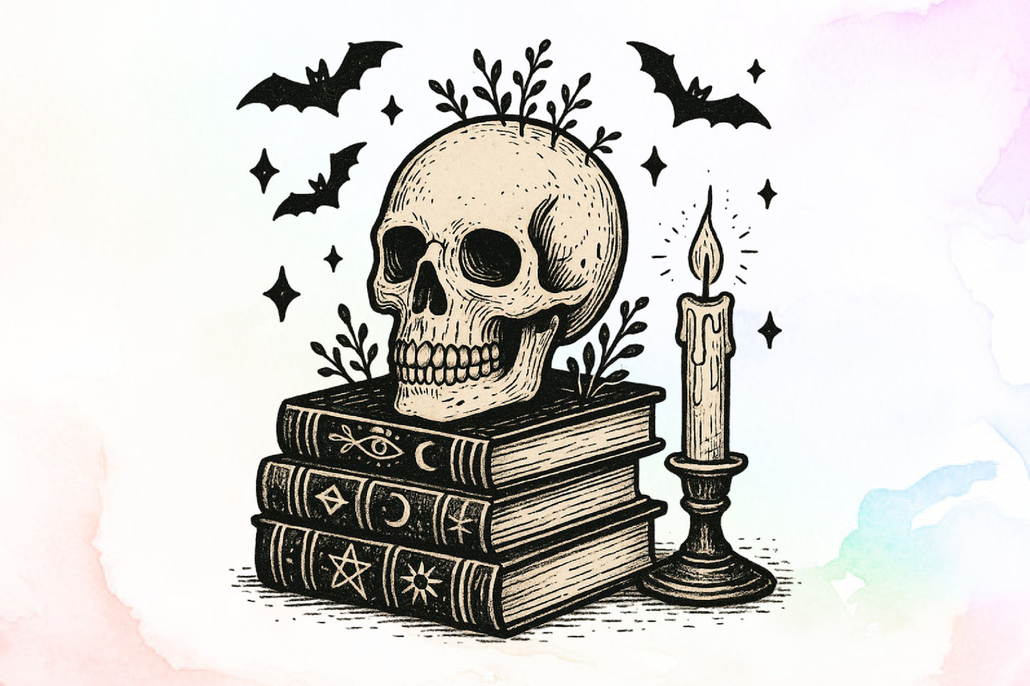 Spooky Spell Books Skull Halloween PNG Design