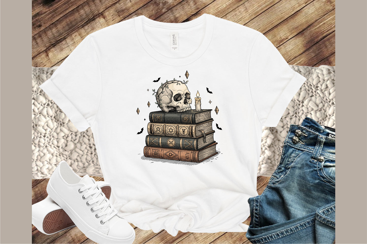 Spooky Skull Spell Books Candle Halloween PNG Design