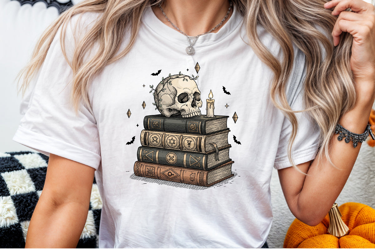 Spooky Skull Spell Books Candle Halloween PNG Design