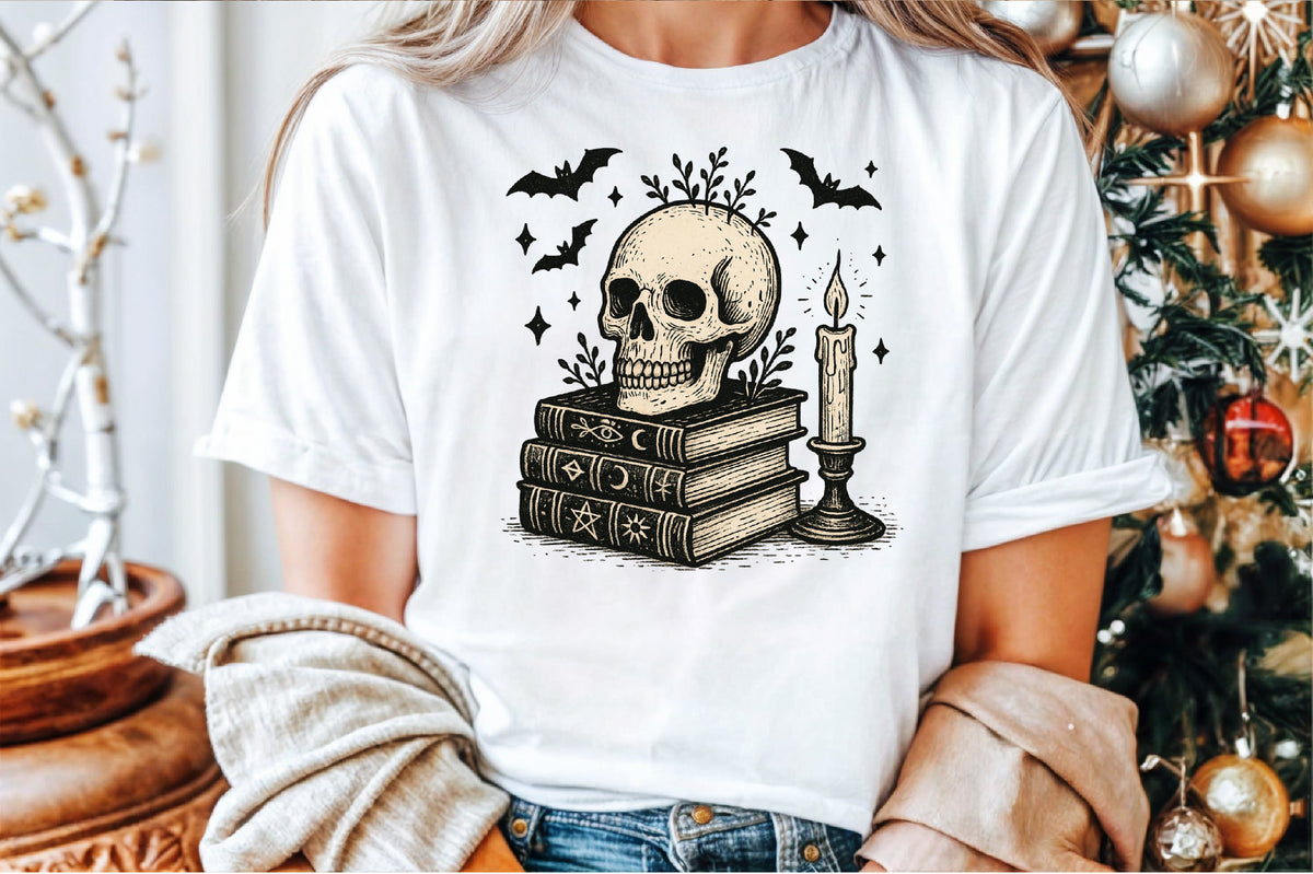 Spooky Spell Books Skull Halloween PNG Design