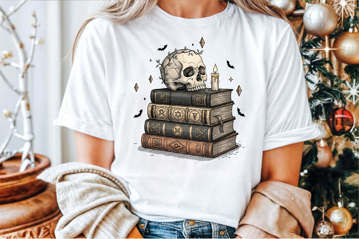 Spooky Skull Spell Books Candle Halloween PNG Design