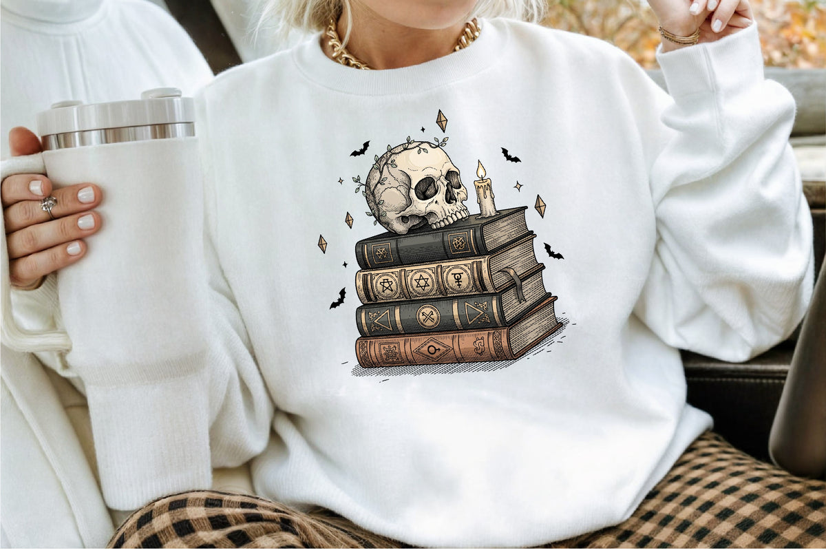 Spooky Skull Spell Books Candle Halloween PNG Design