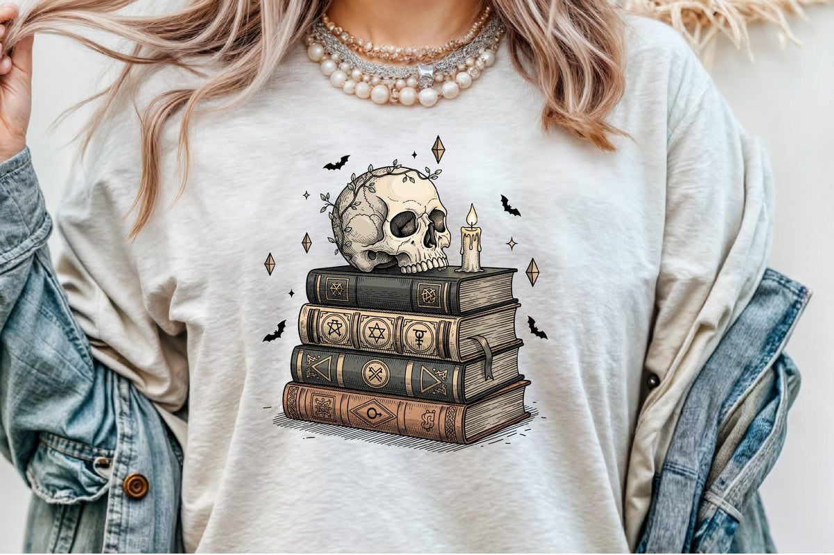 Spooky Skull Spell Books Candle Halloween PNG Design