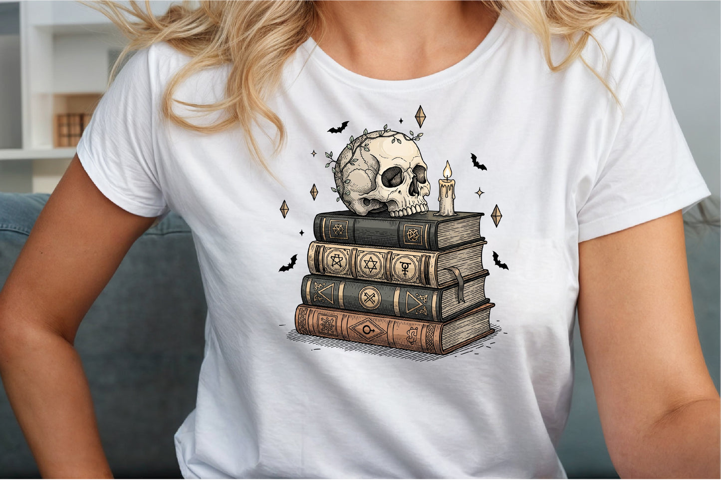Spooky Skull Spell Books Candle Halloween PNG Design