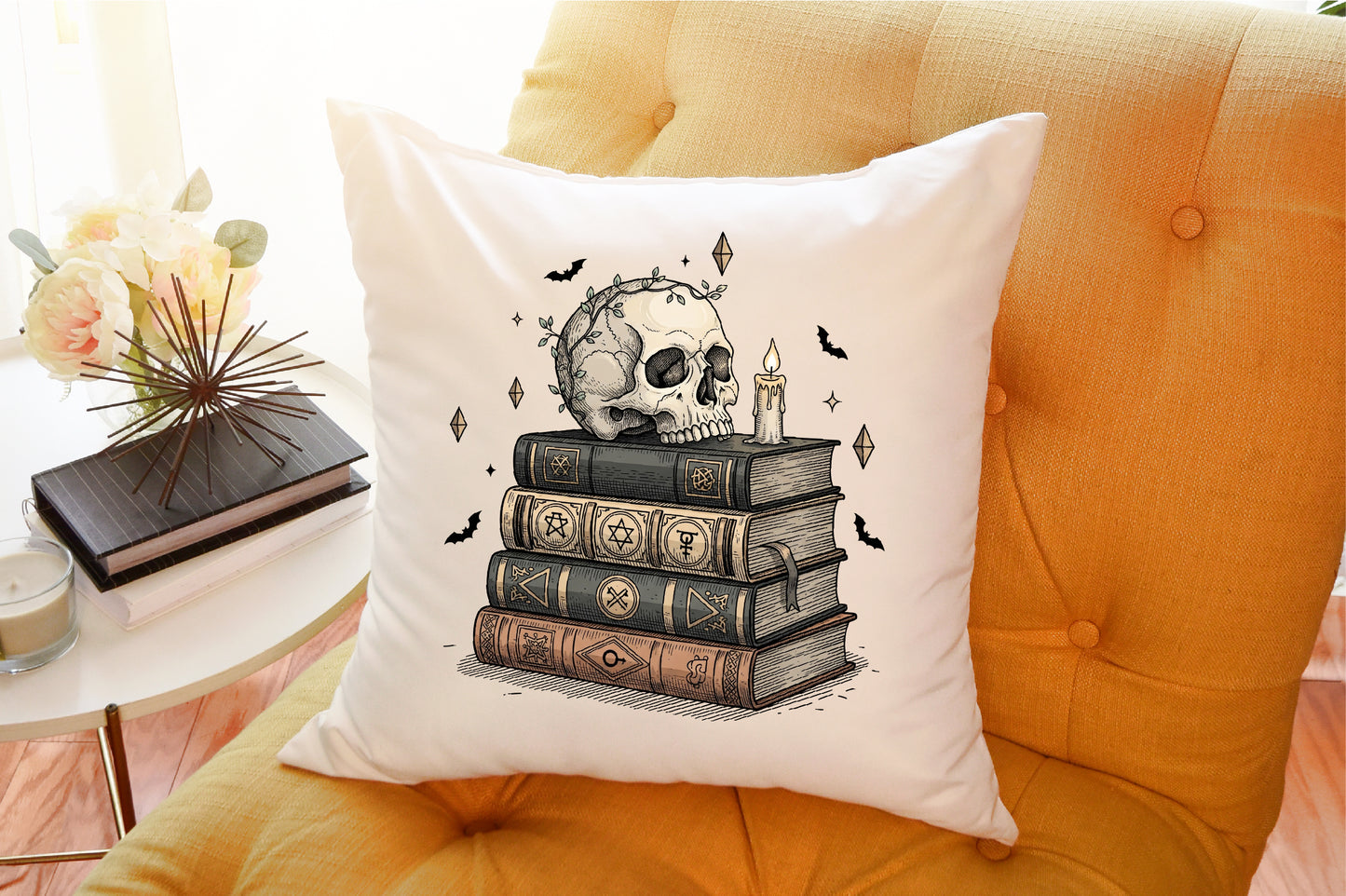 Spooky Skull Spell Books Candle Halloween PNG Design