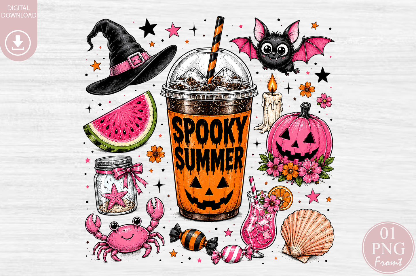 Spooky Summerween Coffee PNG Cute Halloween Summer Sublimation