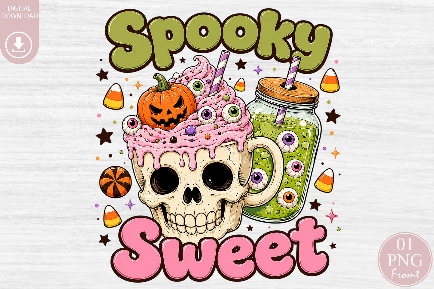 Spooky Sweet Halloween Coffee PNG Skull Pumpkin Witch Clipart