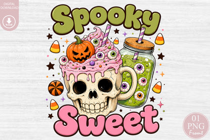Spooky Sweet Halloween Coffee PNG Skull Pumpkin Witch Clipart